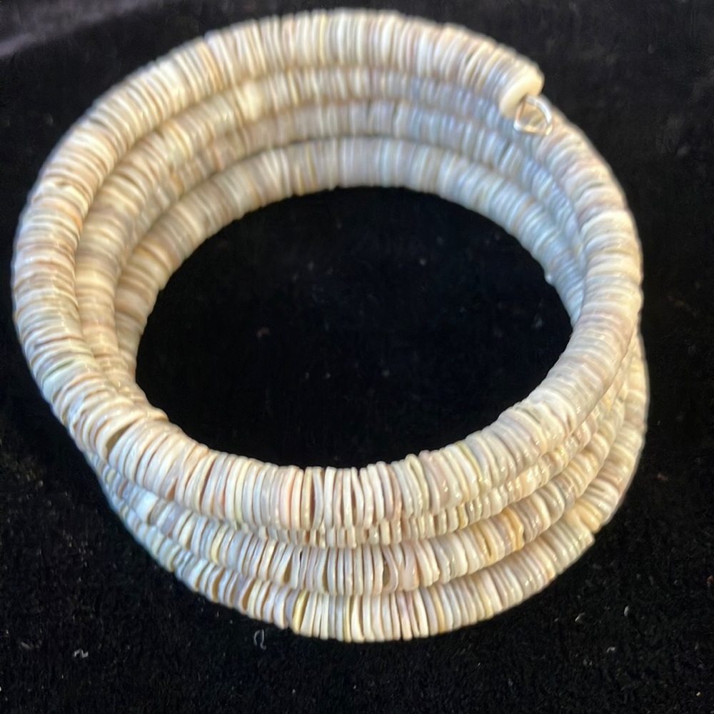 Authentic Native American made, natural heishi shell bead coiled bracele…